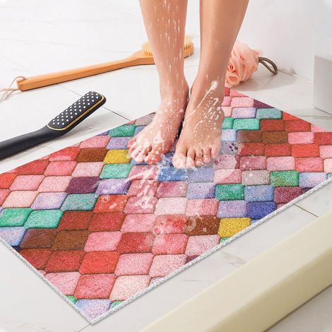 Tapis de douche antidérapant 80 x 100 cm – Doux et confortable – Tapis de bain de sécurité avec trous de drainage, tapis de massage en PVC antidérapant pour douche, séchage rapide (1/5)