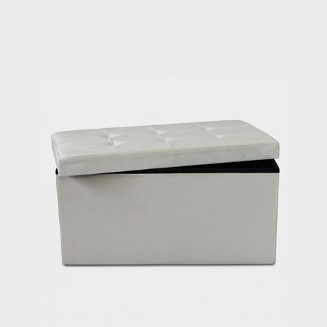 Puf baúl rectangular de terciopelo para dormitorio - Beige