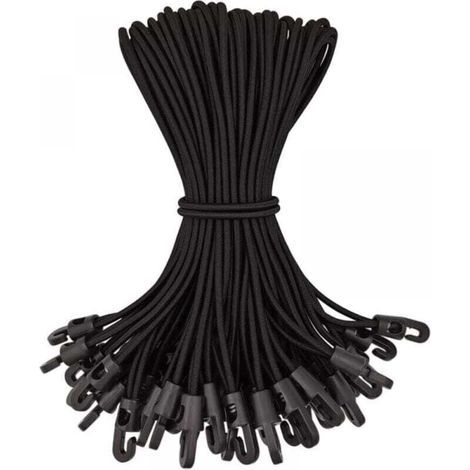 Paquete de 50 cuerdas elásticas tipo bungee, 25 cm – Caucho de alta calidad – Ganchos de plástico – Resistente a la intemperie y a la corrosión (1/4)