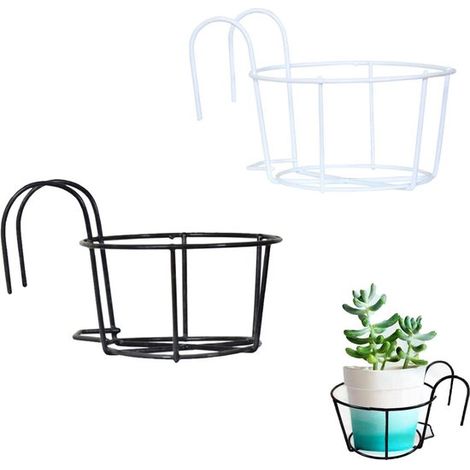 Juego de 2 soportes para macetas - Soporte colgante para macetas - Estante metálico para cestas - Montaje en valla/pared - Acero inoxidable - 20 cm - Soporte para macetas