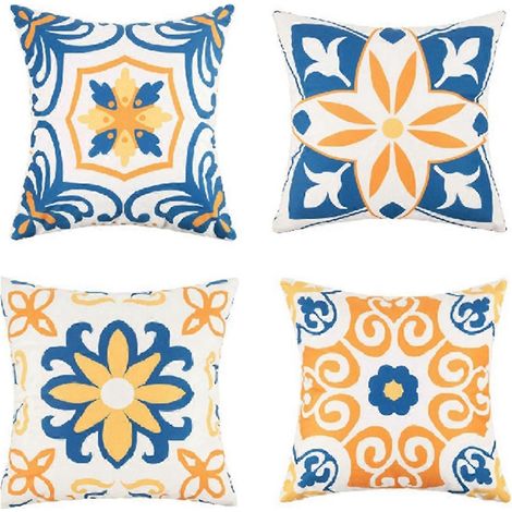 Ensemble de 4 housses de coussin imperméables d'extérieur 45,7 cm x 45,7 cm, motif floral mandala. (1/5)