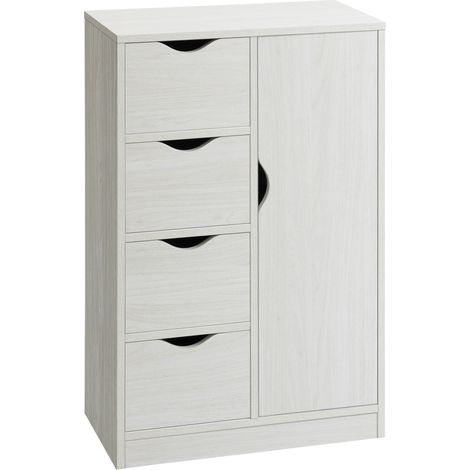 Meuble de rangement 1 porte 4 tiroirs ELISE blanc (1/5)