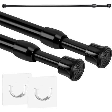 2 barre de douche sans foret porte tringle à rideau en acier inoxydable tringle à rideau rétractable, 50-90cm multifonction tringle à manteau tringle à nid de chat (Noir) (1/5)