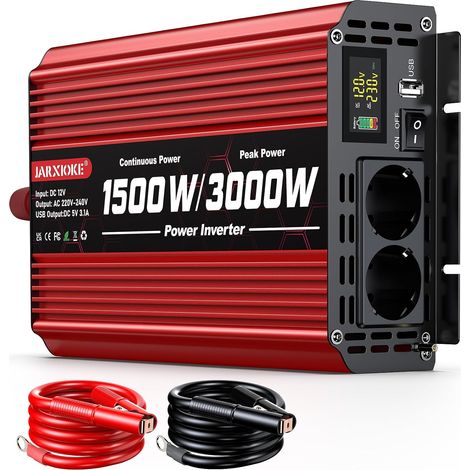 Convertisseur 12V 220V 1500W Inverter Sinus Modifié - Onduleur Autonome pour Camping, Voiture, Caravane - avec Écran LCD et Protections Multiples (1/5)