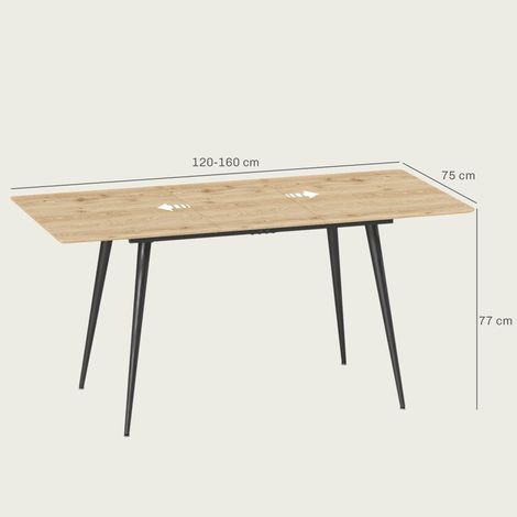 Table extensible 120/160 x 75 cm, table à manger pour 6-8 personnes, design moderne, pieds en acier, bois naturel (1/5)