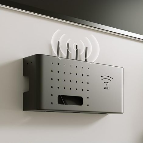 Boîte de rangement pour routeur WiFi, étagère de rangement murale avec 1 petite boîte, décoration intérieure, étagère de rangement pour routeurs, fils, décodeurs TV (noir) (1/5)