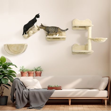 CHICFURN Albero a Muro per Gatti 4 Pezzi Beige, Sisal, Fino a 5 kg - 45,5 x 42 x 30,5 cm (1/5)
