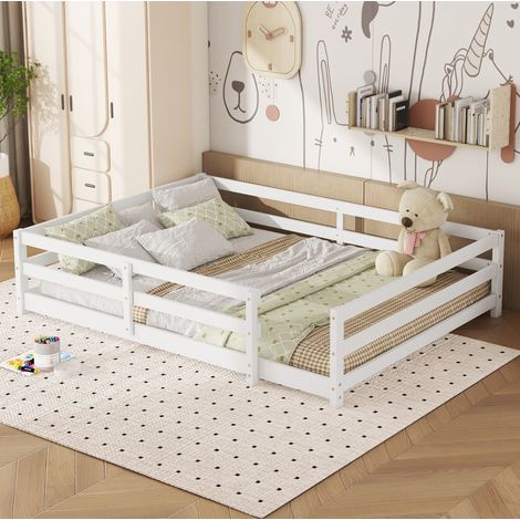 Cama infantil Montessori 140x200 cm blanca con barrera de 4 lados de madera MEUBLIV (1/5)
