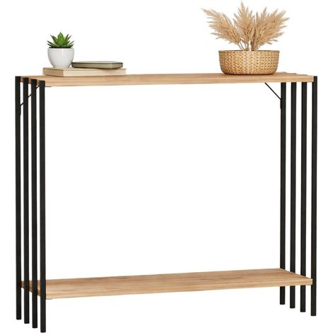 Konsole Ravello, ein Fach, ein Regal, Regalfarbe Braun, 90x26x74h cm Schwarz