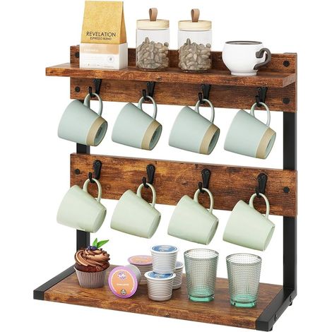 Support pour tasses à café avec base de rangement, porte-tasses pour cuisine, marron TBJ002H (1/5)