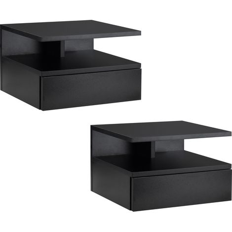 Beyamis Set aus 2 wandmontierten Nachttischen – 2 Nachttische – Schublade, Fach, Ablage – Spanplatten schwarz