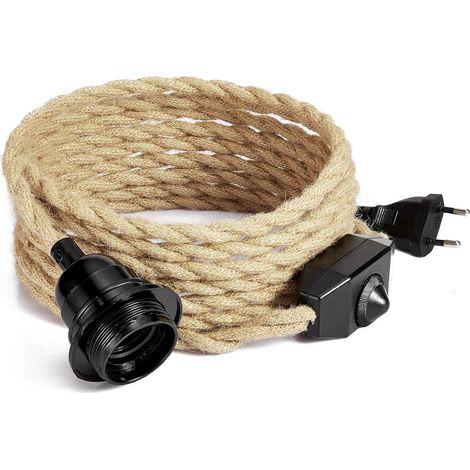 Textile Electrical Cable, Retro Fabric Electrical Wire with E26/E27 Socket and Dimmable Switch, Cable 2 Cores (2x0.75mm²), for DIY Lamp, 4.6 m (1/5)