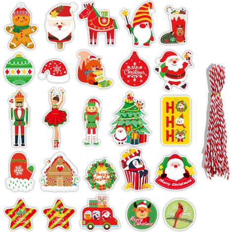 Etiquette De Noël - Avec Corde Pour Suspension - Décoration Arbre De Noël Et Cadeaux - Lot De 24 Pièces (1/5)