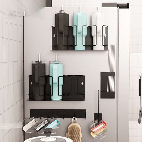 Support magnétique pour bouteilles d'eau, idéal pour ranger les bouteilles d'eau et les thermos à la maison. (1/3)