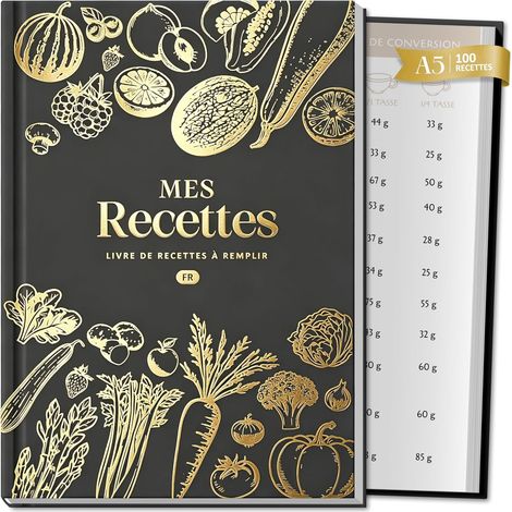 Carnet de Recettes à Remplir A5, Papier Épais 120g, Légumes gris (1/5)