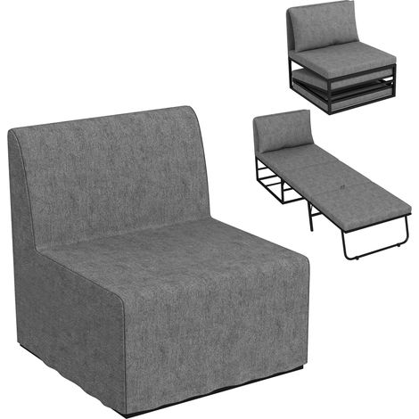 Fauteuil convertible 1 place 2 en 1 pliant avec coussin et housse anti-poussière, pour invités, salon, bureau, gris