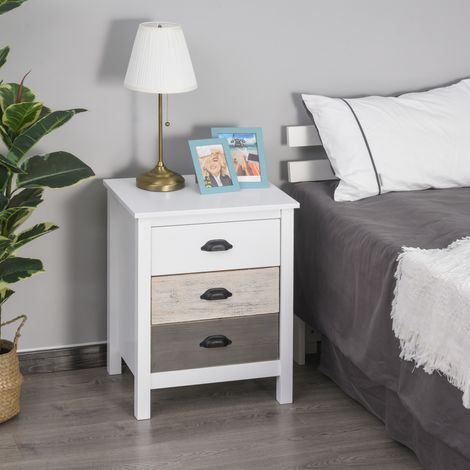 Mesilla de Noche con 3 Cajones Mesa de Noche para Dormitorio Salón 50x38x65 cm Blanco (1/5)