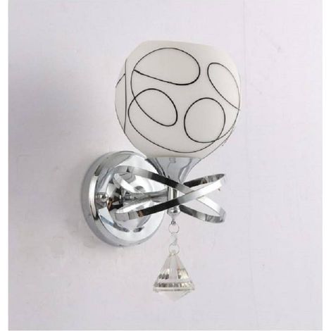 TrAdE Shop Traesio - Applique Moderno Paralume Vetro Sfera Bianca Nera Pendente Cristallo Argento E10 - (1/2)