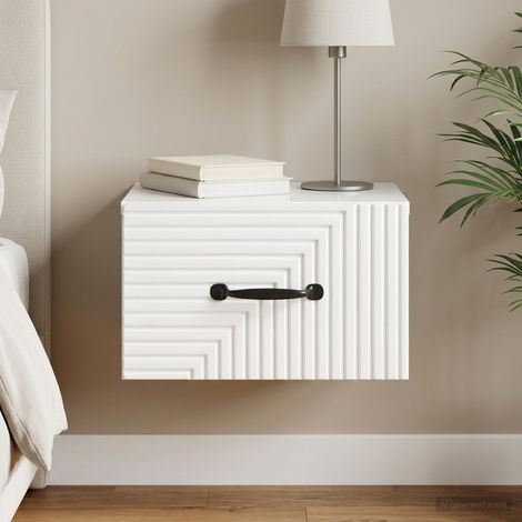 Table de chevet murale en bois d’ingénierie, tiroir et USB, blanc brillant 34,5 x 33 x 20 cm - PANGIVO (1/5)