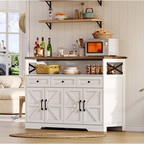 Buffet 140 cm en MDF multicolore avec rangement, style rustique pour salon, FloraGrace (1/5)