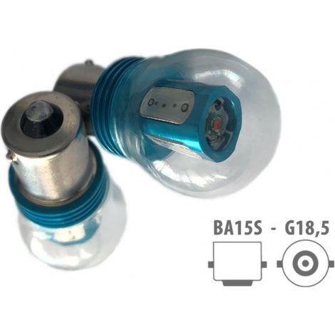 Coppia 2 Lampade Led BA15S 1156 P21W Colore Rosso 4 Power Led Da 2 W + 1 Led Cree da 5W Frontale 12V 13W