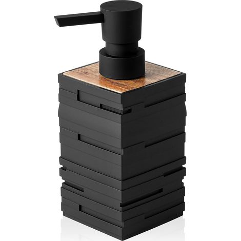 Distributeur Liquide Vaisselle Noir, Distributeur Savon Bois pour Cuisine (1/5)
