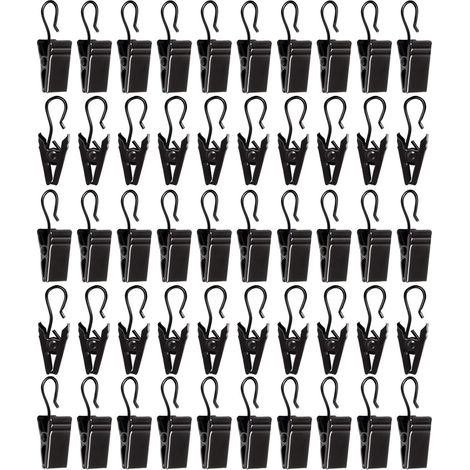 50 pinces à rideaux en métal, crochets décoratifs, adaptés aux chambres, salles de bains et à la décoration intérieure, noirs. (1/5)