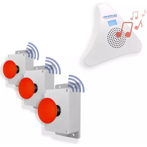 Alerte panique 300m sans fil - 3 boutons coup de poing sur piles & Carillon TR - 35 mélodies / Volume réglable (DA600+) (1/5)