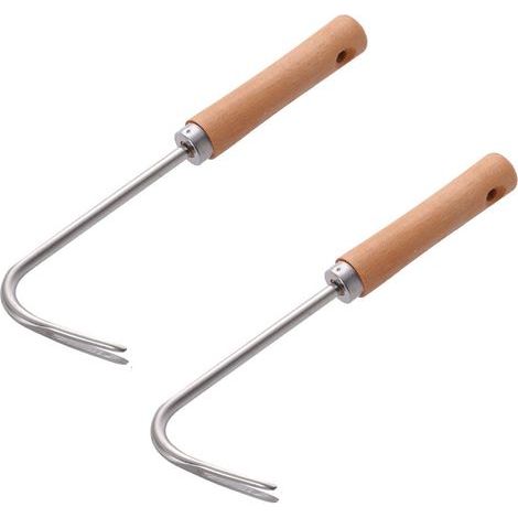 Lot de 2 désherbeurs manuels de jardin, manche en bois, outil pratique pour entretien extérieur (1/5)