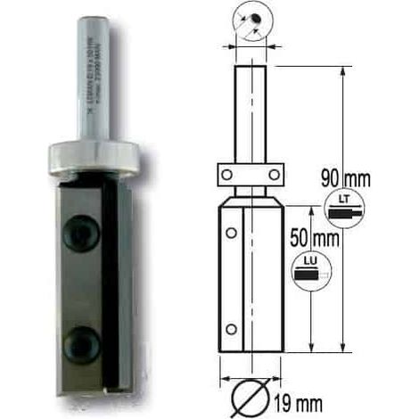 LEMAN Mèche affleureuse plaquettes réversibles + guide sup - 838 - 19 mm - 90 mm - 12 mm - 50 mm