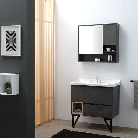Industrial Style Badezimmermöbel In 80Cm Mit Spiegelschrank  Vienna