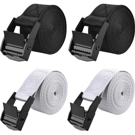 Spanngurte 2m, 25mm breit, 200kg Belastbarkeit, 4 Stück, Schwarz/Grau