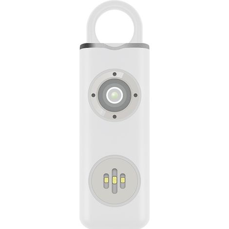 1 sirène de sécurité originale pour femmes, sirène de 130 dB avec lumière stroboscopique et porte-clés, alarme anti-agression pour appeler à l'aide, blanche (1/5)