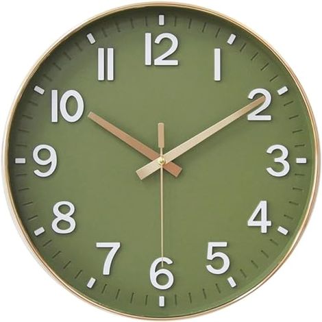 Horloge murale 8 pouces silencieuse, quartz moderne décorative pour bureau, classe, salon, chambre (Vert doré) (1/5)