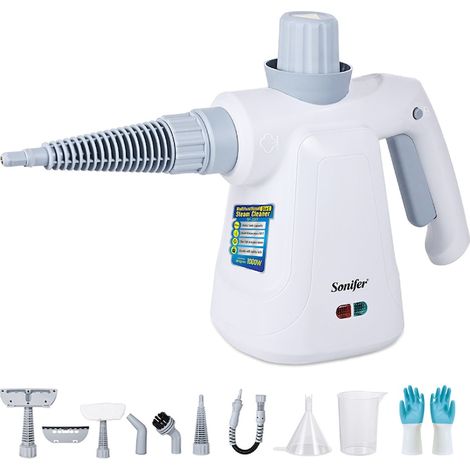 Nettoyeur vapeur 9 en 1, 1000 W, température maximale 110 °C, débit de vapeur 28 ± 3 g/min, 3,2 bars, 6 têtes de brosse, multifonctionnel, élimination des acariens, nettoyage vapeur, avec verrouillage (1/5)
