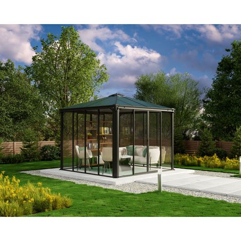 Canopia By Palram – Gazebo tonnelle fermée 8,6m² en polycarbonate teinté bronze – Cadre en aluminium gris anthracite – 704744