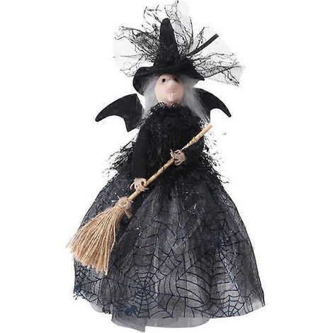 Hexendekoration für Halloween, Hexenpuppe mit schwarzem Schleier, 28 cm (1/5)