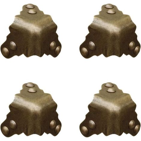 Lot de 4 protections d'angle vintage en laiton pur, pour bureau, boîte à bijoux, coffret cadeau, trois côtés (1/5)