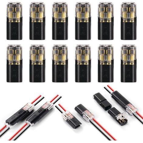 Connecteurs de Fil Basse Tension, 12 Pièces 2 Broches Cable Connectors Connecteur Electrique pour Câble 18-22 AWG (Noir) (1/4)