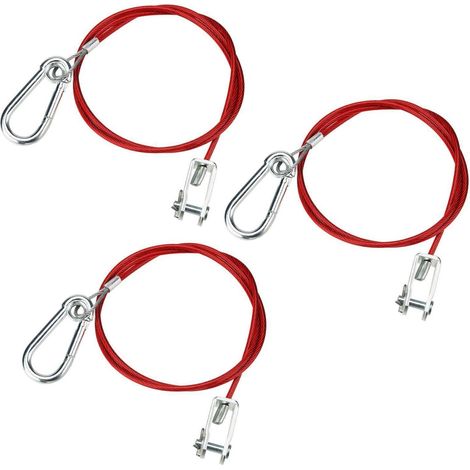 Lot de 3 câbles de sécurité pour remorque 1m, acier 4mm, 400kg, mousqueton et cosse fourche (1/5)