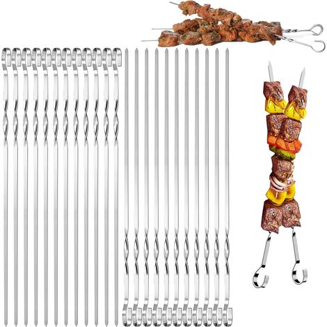 24pcs Brochettes de Barbecue,Brochettes en MéTal,30cm Pique Brochette Inox,Brochettes en métal Plat,Brochette Réutilisables pour Barbecue Viande légumes,Brochettes Pour Griller (C) (1/5)