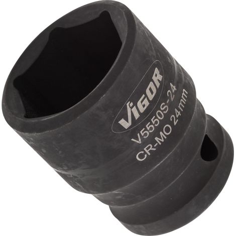 VIGOR Schlagschrauber Steckschlüsseleinsatz, kurz, V5550S-24, 1/2 (12,5 mm) Vierkant hohl, Außen Sechskant Profil, SW 24 mm (1/4)