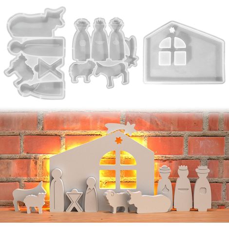 Lot de 3 moules en silicone pour crèche de Noël - Moules en silicone pour crèche de Noël - Moules en silicone pour crèche de Noël - Moule en silicone pour crèche (A) (1/5)