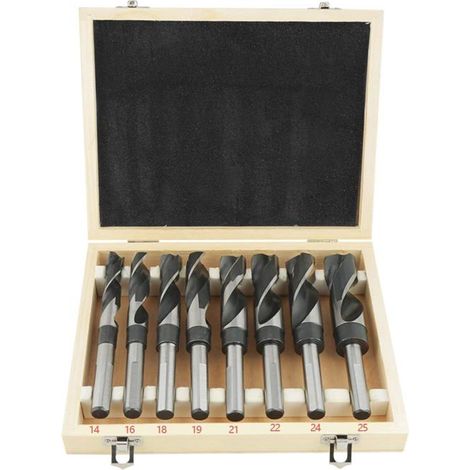 Jeu de 8 forets hélicoïdaux HSS, forets pour acier, jeu de forets à queue HSS, 14 mm, 16 mm, 18 mm, 19 mm, 21 mm, 22 mm, 24 mm (1/5)