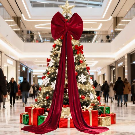 Ribbon - Bow Decoration - Christmas Tree Topper Door Wall Decor - Velvet Flannel - 40 X 160 Cm - 1 Piece