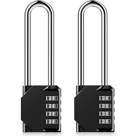 Lucchetto a combinazione con archetto lungo, combinazione regolabile, resistente alle intemperie per uso esterno, archetto lungo 120 mm, 4 cifre, 2 pezzi. Per (1/5)