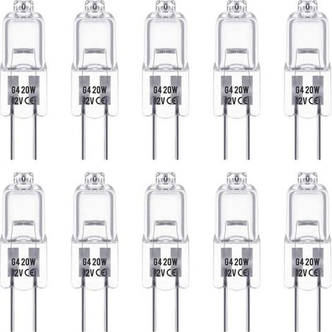 Ampoules halogènes G4 20W 12V, type T3 JC, 2 broches, dimmable – pour éclairage paysager, sous meuble, Puck Light et Track Lighting – Lot de 10 – Remplacement de base – OUYLAF (1/5)