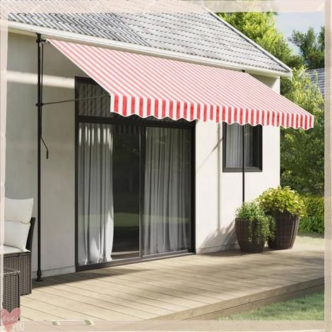 Toile de cantonnière d’auvent de remplacement - VINGVO - 367799 - rouge et blanc - 100% polyester PU - résistante eau et UV (1/5)