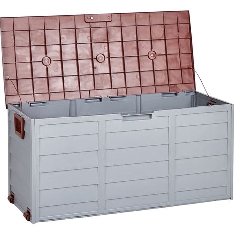 Rangement de Jardin Forme coffre 112x50 cm en Plastique Gris et Marron avec Roulettes Locarno