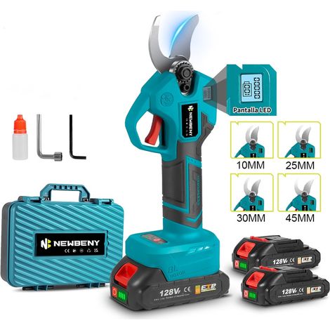 Secadores eléctricos inalámbricas de 30 mm, 4 velocidades, pantalla digital para jardín y ramas (dos baterías de 128 VF)